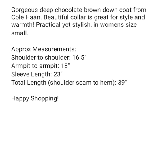 Cole Haan Chocolate Brown Down Jacket - Picture 11 of 11